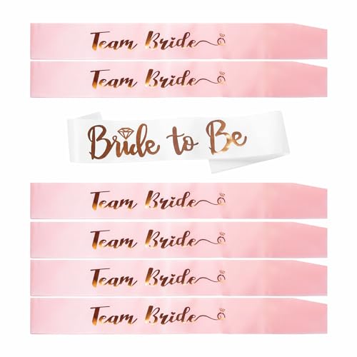Hen Party Sashes Set Bride to Be Sash White & 6 x Team Bride Sash Pink, Hen Do Sashes Accessories Wedding Bride and Team Bride Sashes for Bridal Shower Hen Party Accessories Decorations