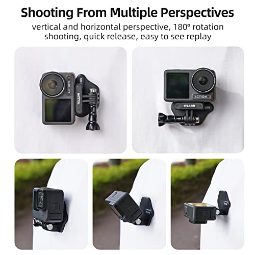TELESIN Magnetyczny Uchwyt Zatrzaskowy do GoPro Hero 11/10/9/8/7/Mini, DJI Osmo Action, Uchwyt na Klatkę Piersiową z Szybkim Zapięciem, Smartfon i Większość Akcesoriów do Kamer Sportowych