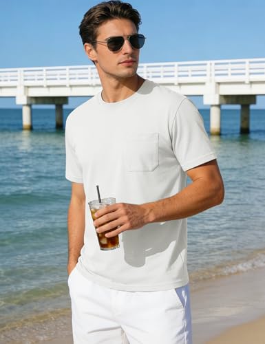EKLENTSON Short Sleeve Shirts for Men Pocket Moisture Wicking Breathable UPF80+ Sun Shirts Summer Casual Tee White 2XL — view 4