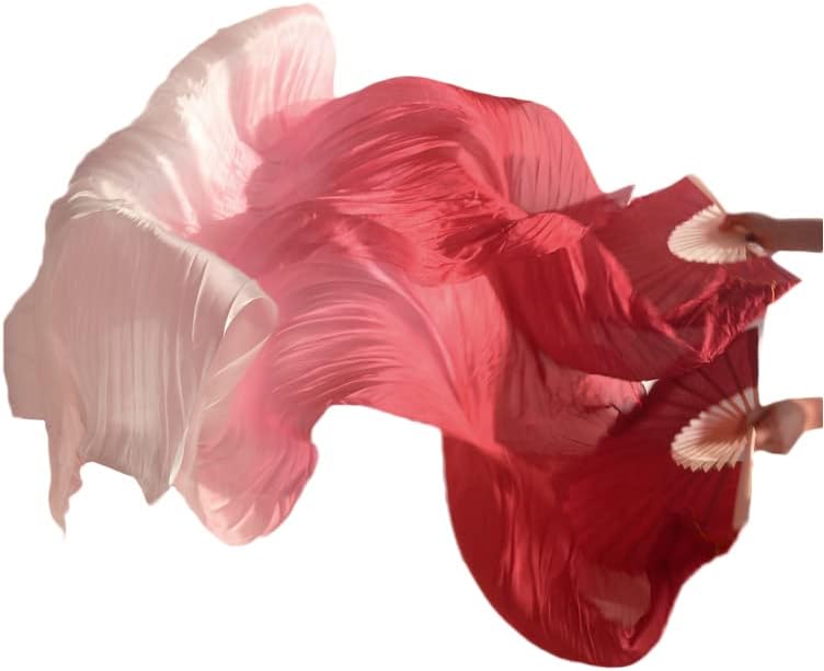 Belly Dance Faux Silk Veil Fans, 1 Pair (Left+Right) Faux Silk Bamboo Long Fans Veils, Handmade Belly Dance Dancing Silk Fans, Dance Performance