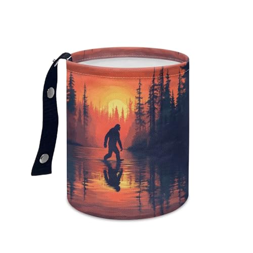 Image of Bigfoot Sunset Forest Car Trash Can Foldable Hanging Portable Dustbin Bin for Back Seat, Front Console, Floor, or Hanging Headrest Waste Basket