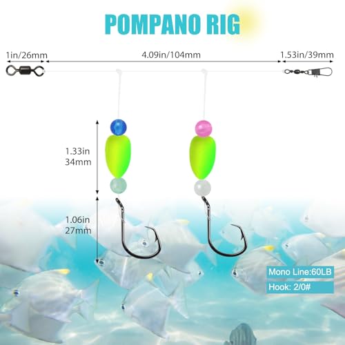 CWSDXM Pompano Rigs para Pesca en Surf con Anzuelos de Círculo Doble y Flotadores 15 piezas miniatura 3