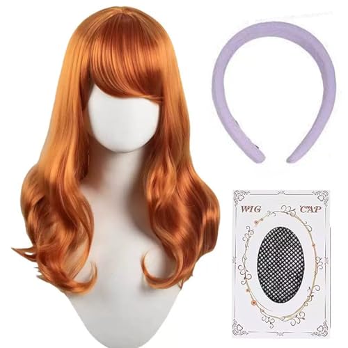 Daphne Cosplay Wig with Hairhoop Long Orange Wig Costume Hair Anime with Cap for Halloween Cosplay Party image 4
