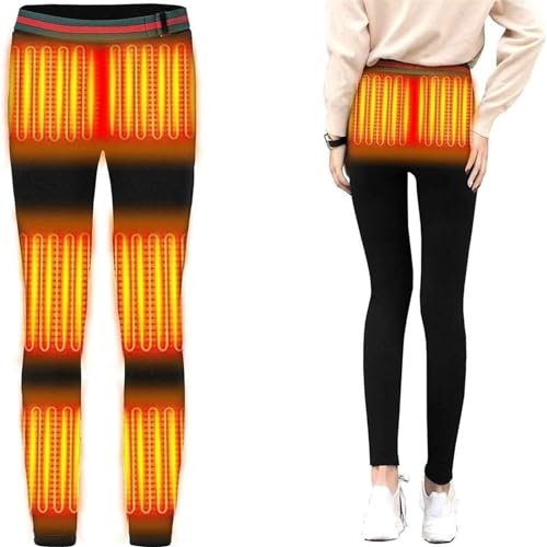 Womens Electric Heating Pants, Warm Leggings for Winter Yoga Pants, Warm Women's Thermal Long Johns (Without Battery) Black