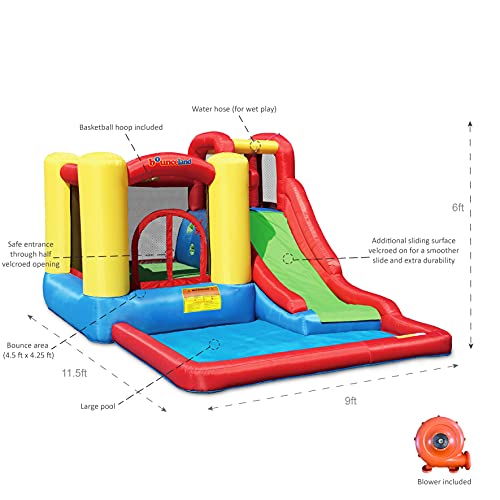 Bounceland Jump And Splash Adventure Bounce House Or Water Slide All In One, Large Pool, Fun Bouncing Area With Basketball Hoop, Long Slide With Climbing Wall, Ul Certified Blower Included #TOP3