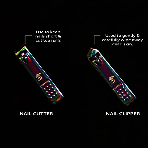 Image of Beromt 7 IN 1 Manicure Set Pedicure Stainless Steel Proffesional Nail Cutter Nail Scissors Grooming Kit with Nail Cleaning Knife, Plucker, Scissor and Nail Tools With Leather Travel Case- 03 Rainbow