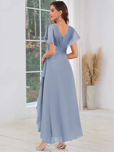 V Neck Chiffon Mother of The Bride Dresses for Women Pleated Long A-Line Formal Wedding Guest Evening Dress3