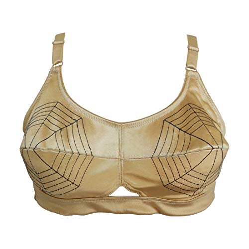 TVRtyle Women's Vintage Golden Satin Spider Pattern Sexy Bullet Bra Pads Cone Bra BR2019 (X-Large)