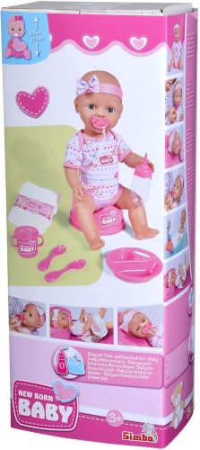 Simba 105039005 - New Born Baby Puppe, für Kinder ab 3 Jahren, Spielpuppe mit Funktionen, kann Trinken und PIPI Machen, 8 Teile, mit Babypuppe & Zubehör