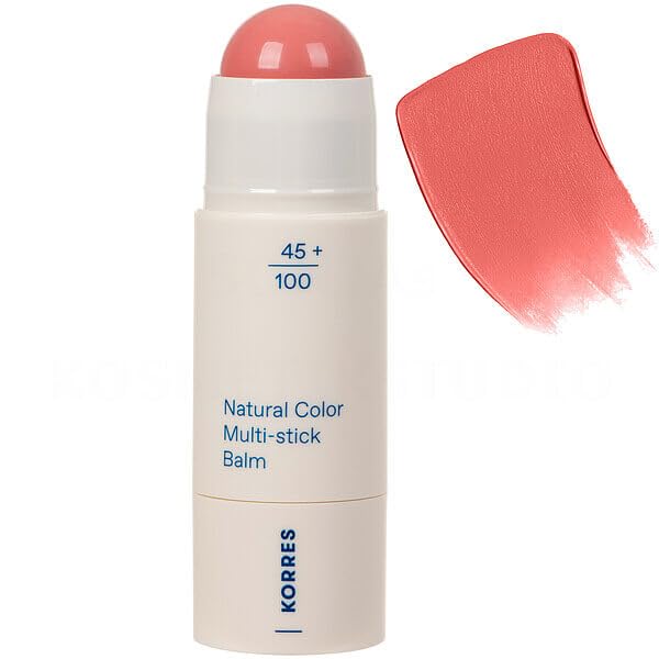 KORRES Natural Color Multistick Balm Petal Pink 12, zapewnia świeży, promienny blask, do policzków i ust, łatwo się rozprowadza, idealny w podróży, wegański 4,5 g