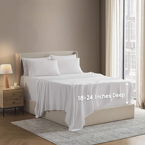 Nestl Extra Deep King Sheet Set - 6 Piece Breathable & Cooling Sheets - Hotel Luxury Bedding Set w/18-24 Inch Extra Deep Pockets - Easy & Secure Fit - Super Soft, Wrinkle Free & Comfy - White