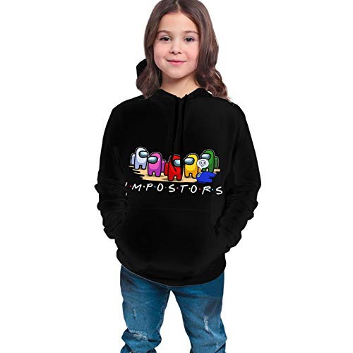 HelloMars Pullover Hooded Hoody Us Impostors Sweatshirts for Kids Soft Boys Girls Hoodies Black with Pockets 10-12 Years