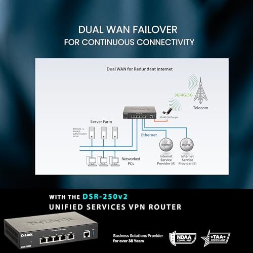 DSR-250V2 Router VPN Unified Services, Gigabit Multi-WAN, Failover, bilanciamento del carico, IPSec/PPTP/L2TP/OpenVPN,Web Content Filtering dinamico,Controllo delle Applicazioni,Captive Portal - Router - Immagine 4