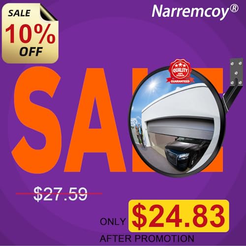 Narremcoy 12 inch Acrylic Convex Mirror, Adjustable Wide Angle View Indoor Security Mirror, Corner Security Blind Spot for Warehouse, Office, Parking Garage and Traffic Safety