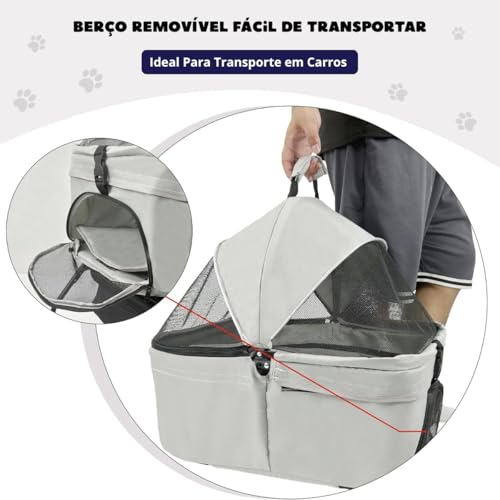 Carrinho Transporte Pet Berço Removível Porta Copo Cães Gato
