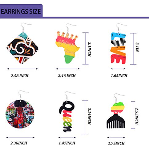20 Pairs African Earrings For Women Wooden Black Lives Matter Earrings African Map Round Painted Wooden Earrings Statement Ethnic Dangle Earring #TOP2