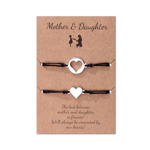 CERSLIMO Mother and Daughter Gifts - 2 Pcs Heart Charm Bracelets for Mum and Daughter Gifts, Mothers Day Birthday Christmas Jewellery