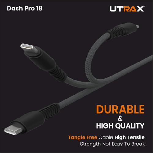 Image of UTRAX 65W USB A to Type C Fast Charging Cable, Unbreakable Nylon Braided, Multi Protocol Support, Copper Connector, Fast Charge & Data Sync for Android Smartphones, Tablets (Grey)