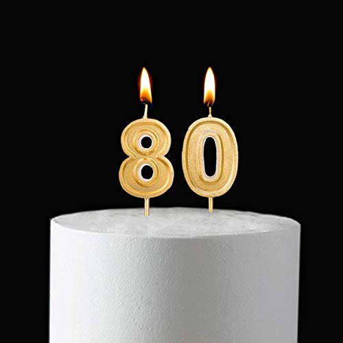 Qj-solar 2.76 in Gold 80th Birthday Candles,Number 80 Cake Topper for Birthday Party Decoration - Thumbnail 2