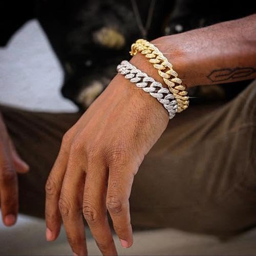 12mm Mens Womens Iced Out Cuban Link Chain Choker 14k/White Real Gold Plated 5A+ Cubic Zirconia Diamond Cuban Neckalce/Bracelet Hip Hip Jewelry For Men