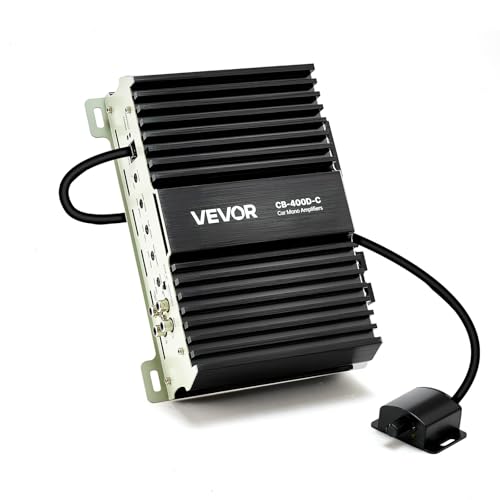 VEVOR Ampli Voiture Monobloc, Amplificateur Audio Auto 1 Canal, Classe D, 400 W RMS Max, Stable sous 1/2/4 ohms, avec Télécommande pour Niveau du Subwoofer,...