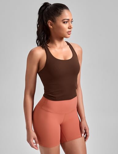 Image of HeyNuts Zeal Bras Longline Ribbed Medium Support Sports Bras, Crisscross Back Tank Tops with Removable Pads A-D Cups