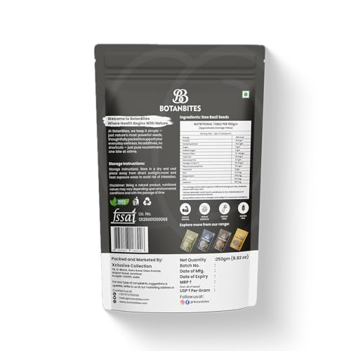 Image of BOTANBITES Basil Seeds Combo 500g | Rich in Fibre & Plant-Based Omega-3 | Natural Superfood for Fat Loss, Digestion & Hydration | Sabja Seeds for Eating & Drinking | Vegan & Gluten-Free | 250g x 2 (500 G)