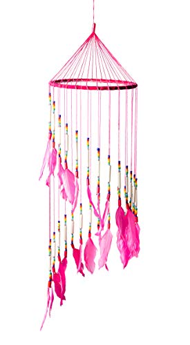 OMA Dream Catcher Bright Pink Feather Dreamcatcher with Real Bone Beads Delicate Spiral Traditional Design Hand Crafted - 28