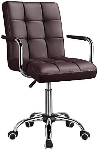 Yaheetech Office Desk Chair PU Leather Mid-Back Task Chair Executive Chair Modern Adjustable Home Office Chair Swivel Chair with Smooth Casters Brown