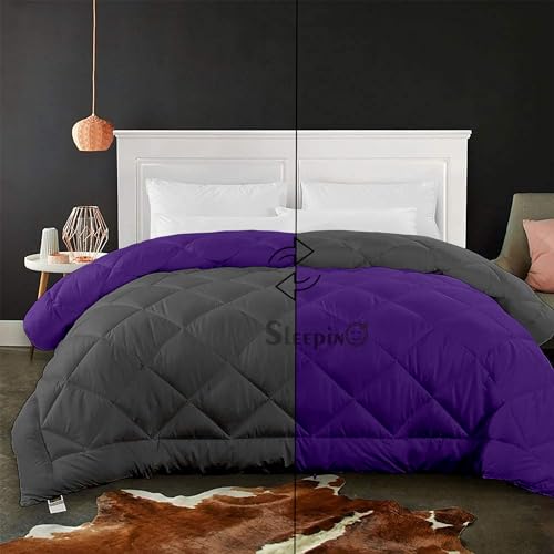 Image of 600 GSM Heavy Winter Double Bed Comforter | Microfiber, Breathable, Reversible,Soft, Lightweight & Machine Washable Comforter for Double Bed 90x100 Inch - PurpleDark Grey