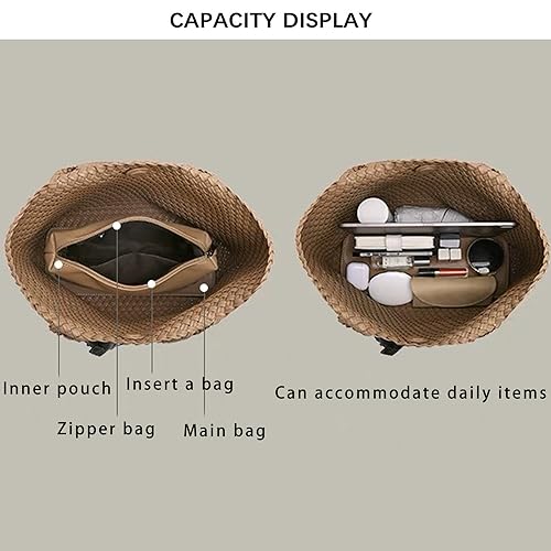 Image of Woven Bag for Women, Tote Bag for Work, Large Beach Travel Handbag and Purse, Retro Handmade Shoulder Bag, Female Shopping Bag (Large, Coffee)