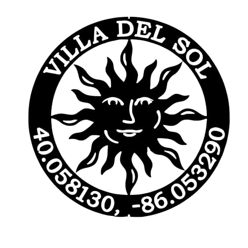 HouseSensationsArt Garden Sun Personalized Metal Name Sign with GPS Coordinates – Custom Outdoor Wall Art, Weather-Resistant Steel Décor, Handcrafted in USA