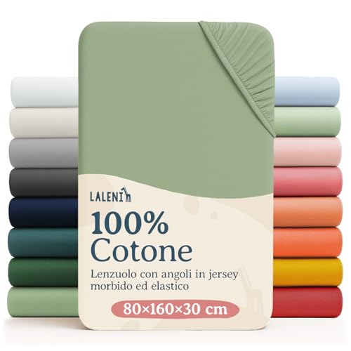 Laleni Lenzuolo Jersey 80x160 cm per Lettino 1 Pezza - Certificato OEKO-TEX - Lenzuolo per Moseskorb 100% Cotone - Lenzuolo per Lettino - Biancheria Letto Bambino Verde
