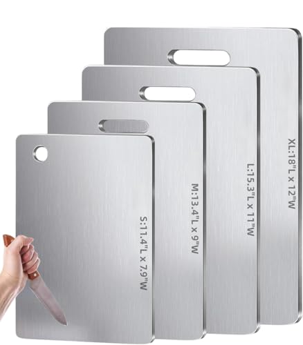 Tablas de corte de titanio para cocina - Tabla de corte de acero inoxidable de doble cara con diseño colgante, fácil de limpiar, duradera y resistente a la corrosión para carne, verduras y frutas miniatura 1