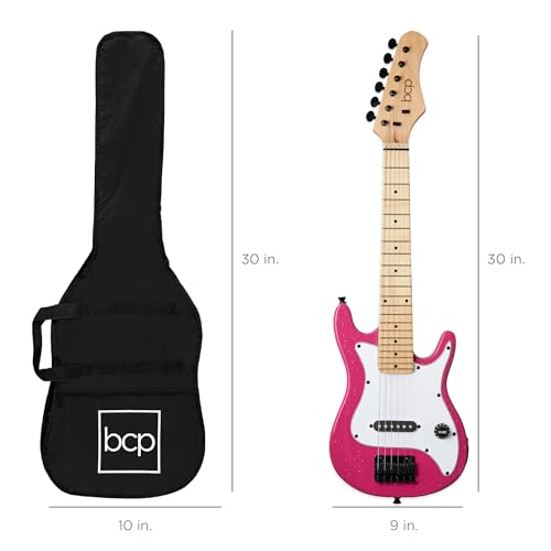 Best Choice Products 30in Kids Electric Guitar Beginner Starter Kit w/ 5W Amplifier, Strap, Gig Bag, Strings, Picks - Pink Sparkle