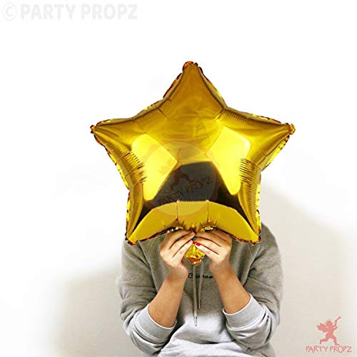 Image of Party Propz Birth Day Decorations Set- 17Pcs Happy Birthday Golden Fringe Foil Curtain, Banner (cardstock) Star Foil Baloon, and Metallic Rubber Balloons Decoration Items Combo