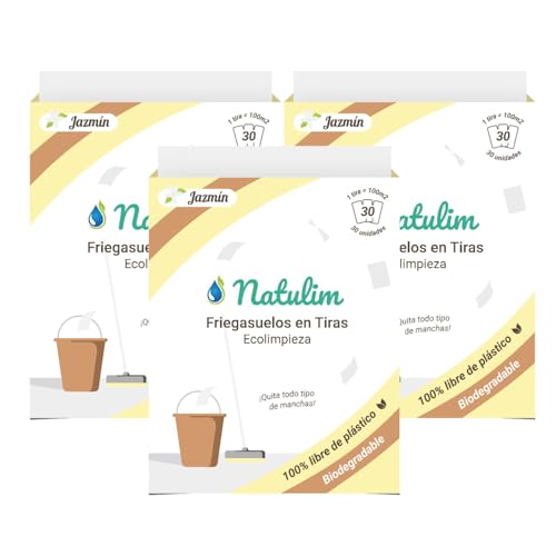 Natulim - Fregasuelos en Tiras Ecológico (30 usos) | Fregasuelos Eco, Limpiapisos, Limpiador de Suelos Eco, Made in Spain - Limpia sin Ensuciar el Planeta (Fragancia Jazmín) - 3 Pack