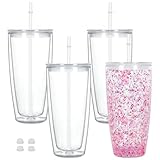 Maucircol 24 Oz Acrylic Snowglobe Tumbler, 4 Pack Pre-Drilled Double Wall Plastic Skinny Snowglobe Cup for Glitter Snow Globe DIY