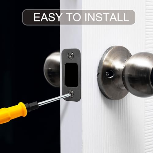 2er-Pack Riegel-Schließbleche, Türschließbleche mit Großem Loch und 4 Schrauben für Innentüren Türrückplatte mit Abgerundeten Ecken Türschlossplatte Schlossersatzteile für Türen (Schwarz)