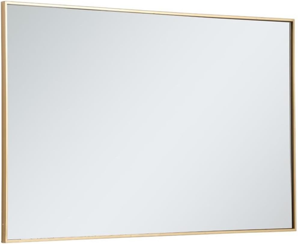 Pemberly Row 48" x 30" Contemporary Rectangle Mirror, Brass Finish, Metal Frame with Beveled Clear Glass, Vertical or Horizontal Mount, Living Room, Bathroom, Bedroom, Foyer Wall Mirror