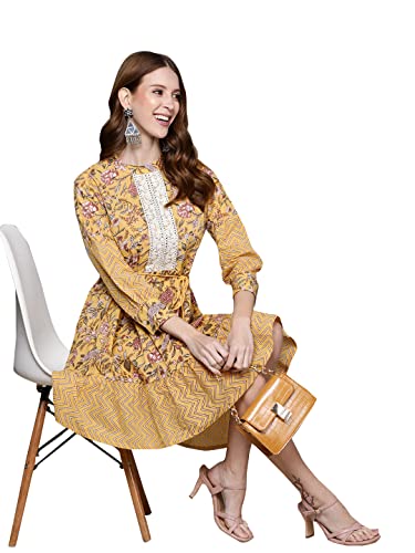 Image of ishin Women's Knee-Length Embellished Floral Dress