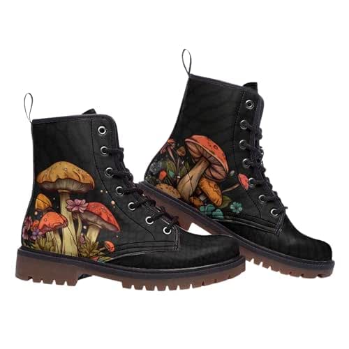 Amazon.com: Mushroom Boots, Black Mushroom Lace Up Combat Vegan Leather ...