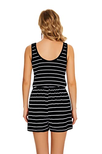 KAY SINN Summer Rompers Sleeveless Jumpsuit for Women with Pockets Casual Adjustable Waist Short Jumpsuits S-Black X-Large — view 3