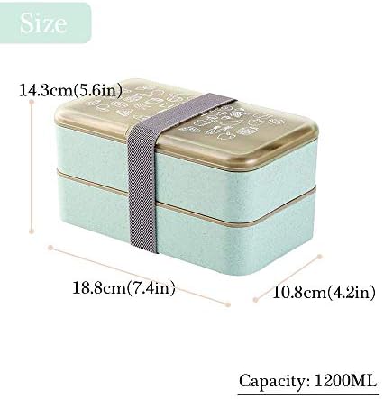 Yalucky Bento Box Lunch Box 2 Tiers BPA Free with Reusable Cutlery Japanese Style Lunch Boxes for Microwave Freezer Dishwasher Bento Lunch Box for Kids Adults (Green)