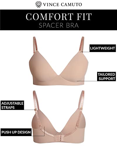 Vince Camuto Women's Bra - 2 Pack Lightweight Molded Microfiber Spacer Bra (B Cup/C Cup), Size 36B, Tan/Black #TOP1