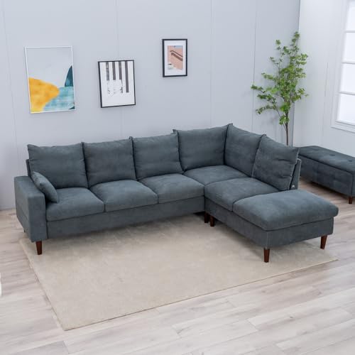 Panana Sectional Sofa Modern Large L Shape Corner Chaise Sofa Sectional Sofa Couch for Apartment Sectional Set with USB Port (Grey, 6 Seater Corner with USB Port Chaise) 7 Panana Sectional Sofa Modern Large L Shape Corner Chaise Sofa Sectional Sofa Couch for Apartment Sectional Set with USB Port (Grey, 6 Seater Corner with USB Port Chaise) - Image 7