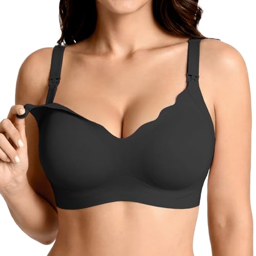 Maternity Nursing Bra for Women Breastfeeding - Pregnancy Pumping Breast Feeding Seamless Hands Free Bras with Support B-Nursing Bra-2 Small Black-2