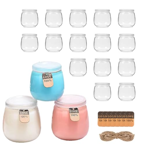 YQBFTC 18 tarros de yogur transparentes con tapa de 200 ml, vasos de postre con tapa, aptos para lavavajillas, microondas y congelador