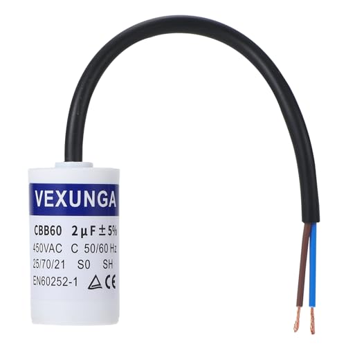 VEXUNGA Condensador de Arranque Motor 2uF 450V CBB60 SH Condensadores 2µf 450VAC 30x51MM para Lavadora Bomba Ventilador Secadora 50/60Hz con Cable
