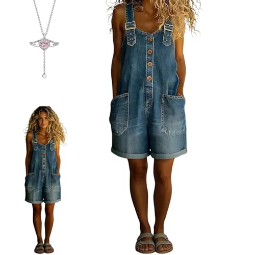 Ruhemeister Pro Jeans Latzhose Damen Kurz 2026 Neu Jeans Jumpsuit Damen Latzhose Damens Jeanss Kurz mit Tasche Knöpfe & Verstellbare Träger Formt Eine Schmeichelhafte Silhouette(C L)